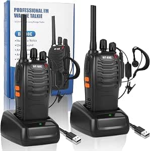 2Pcs Walkie Talkies Rechargeable, Walkie Talkies for Adults Professional Long Range 16CH Two Way Radio, Supports Hand Free VOX Function with LED Light Earpieces for Outdoor, Work and Family Use