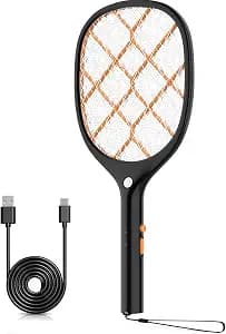 YISSVIC Electric Fly Swatter Bug Zapper Racket 4000V Rechargeable Mosquito Killer with LED Light for Indoor Home Office Backyard Patio Camping (1, Black Orange)