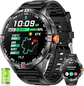 Military Smart Watch for Men Answer/Make Calls,1.46''HD Fitness Watch with 1000 mAh Battery,IP67 Waterproof Fitness Tracker with 24/7 Heart Rate SpO2 and Sleep Monitor for Android iOS