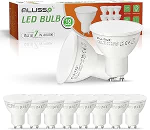 ALUSSO GU10 LED 7 W 3000 K Warm White Light Bulb 560 Lumen Bulbs Replace 70 W Halogen Bulbs Beam Angle 120° Reflector Lamps, Set of 10