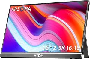 ARZOPA 16" 2.5K Portable Monitor | 123% sRGB IPS Screen | 16:10 Format for Productivity for Laptop, Mac, PC, Phone | USB-C and HDMI - Z1RC