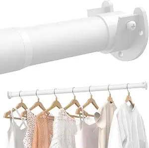 Supforce Closet Rods for Hanging Clothes, 17 to 84 Inches Stepless Adjustable Metal Closet Rod, 1.3 Inches Heavy Duty Clothes Hanging Rod for Closet Wardrobes Laundry RV, White