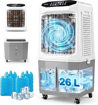COSTWAY Air Cooler with Water Cooling, Mobile Air Conditioning without Exhaust Hose, Quiet, Cooling Fan with Water Tank, 12H Timer, 2 Modes, Evaporative Cooler with Wheels (45 x 33 x 88.5 cm)