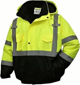 SKSAFETY High Visibility Reflective Jackets for Men, Waterproof Class 3 Safety Jacket with Pockets, Hi Vis Yellow Coats with Black Bottom, Mens Work Construction Coats for Cold Weather, 3XL, 1 Pack
