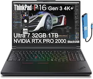Lenovo ThinkPad P16 Gen 3 Mobile Workstation Laptop (16" 4K+ UHD+, NVIDIA RTX PRO 2000 Blackwell 8GB, Intel Core Ultra 7 255HX, 32GB DDR5, 1TB SSD) for Engineer, Designer, 2x Thunderbolt 5, Win 11 Pro