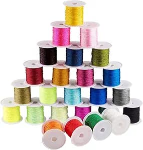 PH PandaHall 0.8mm Nylon String Beading Thread 25 Colors Chinese Knotting, Kumihimo Macrame Cord Wind Chime Blinds String for Macrame Friendship Bracelets Christmas Ornament, 250 Yards