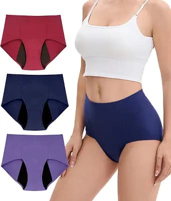 YESWEL Incontinence Underwear for Women, Washable Reusable Cotton Briefs, Postpartum Bladder Leak Proof Panties 3 Pack