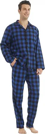 Mens Flannel Pajamas Set Cotton Plaid Pjs Button Down Warm Soft Lounge Sleepwear Top & Pj Pants with Pockets