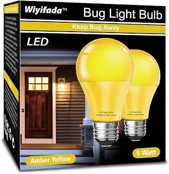 LED Bug Light Bulbs Outdoor 2 Pack, 9W Amber Light Bulbs, 100W Equivalent, A19 Amber Bug Lights for Outside, Bedroom, Hallway Porch Light,Warm Light Bulb