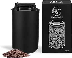 KC Kitchen & Co. Coffee Can Airtight for 1 kg Coffee Beans with Vacuum Lid (Holder for Coffee, Tea, Stainless Steel Storage Tin, Aroma Close, Storage Tin, Matte Black, 2800 ml