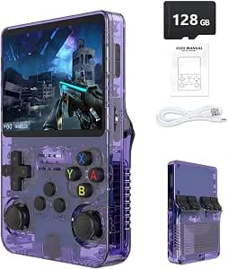 R36S Retro Handheld Game Console with 3.5" IPS Display, 64/128GB and 21,000+ Classic Games, Open Source Linux System, Screen Portable Pocket Video Player (Purple-128G)
