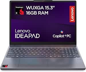 Lenovo IdeaPad Slim 3 Notebook Copilot+ PC 15.3" (1920x1200), Snapdragon X X1-26-100, RAM 16 GB, 512 GB SSD, Integrated Graphics, WiFi 6E, Windows 11 Home - Luna Grey