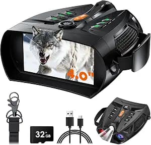 Night Vision Goggles - 4K Night Vision Binoculars for Adults, 4'' HD Screen Binoculars Camera for Camping/Security, Support Computer, 10x Zoom, 5000mAh Battery, 32GB TF Card, Gifts for Men, Black