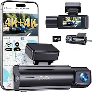 SPRLEAF Dash Cam Front and Rear, 4K+4K Dual Dash Camera for Cars, 5.8GHz WiFi GPS, Night Vision, 24-Hour Parking Mode, Included 64GB Card, 1.97” Display, WDR, G-Sensor, Loop Recording (HD13)