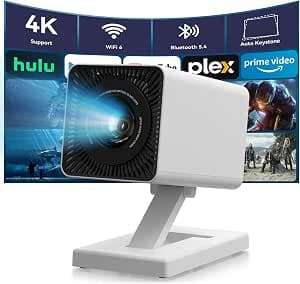 Mini Projector 4K Portable Video Projector with WiFi6 & Bluetooth 5.4, 150 ANSI Automatic Vertical Correction, 130'' Screen Home Cinema Smart Projector for Phone/PC/HDMI/USB/Laptop