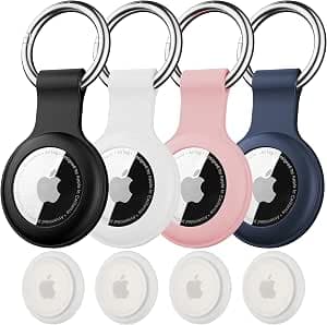IPX8 Waterproof for AirTag Holder,4-Pack Silicone case for Apple Air Tag 1st & 2nd Generation Keyring for Keys, Bags, Luggage, Pet Collars,Anti-Lost and Scratch-Resistant Design for Apple Air Tags | Shockproof & Anti-Scratch with KeyRing,for AirTag 2nd & 1st Key Chain Tracker,Air Tagholder for Luggage,Kids,Bags,Dog Collar