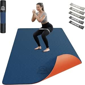 HAPBEAR Large Yoga Mat - 183x91cm x6mm, Wide Non-Slip Dual-colour Large Exercise Mat for Home Workout, Yoga, Pilates & Stretching, Durable, Includes Bonus Resistance Bands/Carry Bag