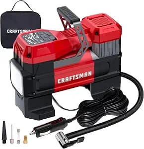 CRAFTSMAN Portable 12V Tire Inflator with Digital Gauge & Auto Shut-Off | 150 PSI Air Compressor with LED Light and 12V DC Car Plug Compact Air Pump for Car Tires, Bikes & Sports Equipment