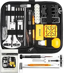 Watch Link Removal Kit, BYNIIUR Watch Repair Kit, Watch Case Opener Spring Bar Tools, Watch Battery Replacement Tool Kit, Watch Band Link Pin Tool Set with Carrying Case and Instruction Manual