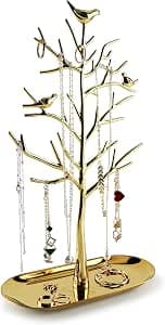 MORE&LESS Branch Jewellery Stand with Metal Tray Colour Luxury Tree Tower Hanging Storage Pieces for Rings Earrings Necklaces Bracelets Suitable for Living Room Bathroom Office etc.