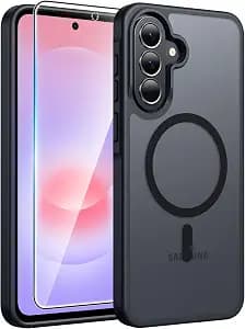 FNTCASE for Galaxy A37 5G Phone Case: Samsung A36 5G Case [Compatible with Magsafe] Matte Translucent [Screen Protector] Military Grade Protection for Samsung A37 & A36 Cases - Black