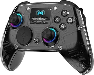 AOC PC Controller — Interactive Screen Wireless Controller Compatible with PC/Switch/Switch 2/iOS/Android, Hall Effect Joystick & Triggers, RGB Lighting, Adjustable Vibration/Turbo, 1000mAh Battery(Black)