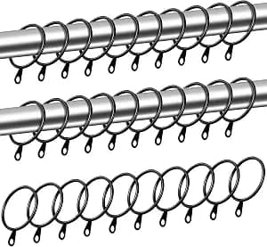 Shappy 40 Pack Metal Drapery Curtain Rod Rings with Eyelets Internal Diameter 1.5in Fits up to 1.1in Rod Hanging Drape Sliding Eyelet Black Rings for Window Door Shower Bathroom