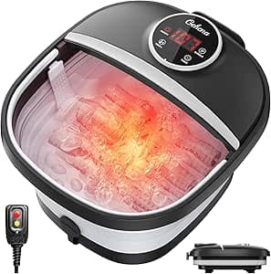 GEHONA Collapsible Foot Spa Bath with Heat,Foot Massager with Two Side Supports,Leakage Protector,Temperature Control,Bubbles,Red Light,Timer,Feet Spa Tub,Feet Soaker,Gifts (Black)