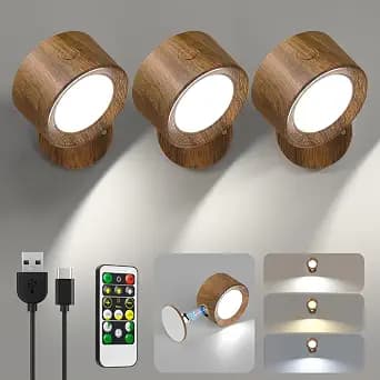 Lightbiz LED Wall Lights, Wall Sconces 3 Pcs with Remote Rechargeable Battery Operated, 3 Color Temperatures & Dimmable Wall Lamp Magnetic 360° Rotation Light for Bedroom Living Room