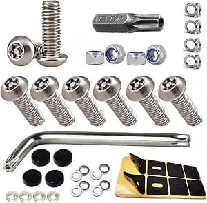 Aootf Stainless Steel License Plate Screws - Anti Theft License Plate Frame Bolts Tamper Resistant Fasteners | 1/4"(M6) Security Machine Screws | Qty 8 | for Protection License Plates on Cars Trucks