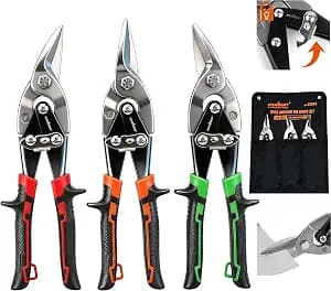HORUSDY 3 Pack Aviation Tin Snips Set, 10 Inch Metal Straight Cut, Left Cut, Right Cut for Cut Sheet Metal, Chrome Vanadium Steel