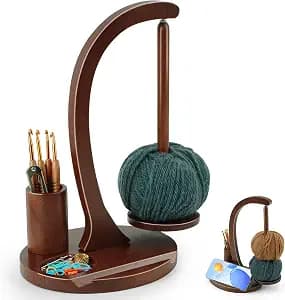 Crochet Yarn Holder, Yarn Spinner for Crocheting with Phone Stand & Crochet Accessories Storage, Crochet Gift for Knitting Lovers (Brown)