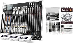 Nicpro Art Drawing Supplies Kit with 35PCS Black Metal Mechanical Pencils Set in Case