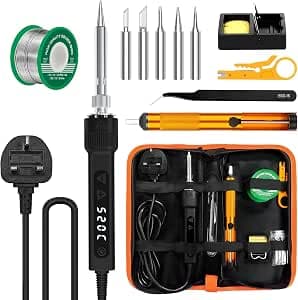 120W LED Soldering Iron Kit, 7s Fast Heating Adjustable Temp 180-520°C Auto Sleep Precision Welding Tools Electronics Repair with Solder Wire, 5 Soldering Iron Tips, Desoldering Pump, Stand, Tweezers