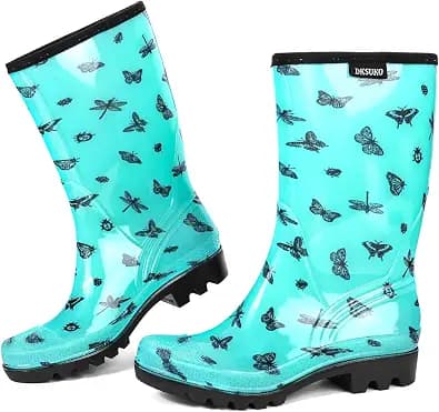 DKSUKO Rain Boots for Women Waterproof Insulated Rubber Garden Boots Wide Calf for Outdoor Gardening Rainy Days & Yard Work
