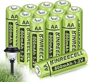 Rechargeable AA Batteries, Ni-MH Double A Solar Batteries High Capacity 1.2V Pre-Charged for Outdoor Solar Lights(AA-800mAh-12pack)