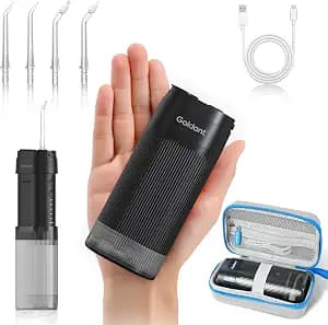 Portable Water Flosser for Teeth Cleaning with Exquisite Travel Case, 4 Modes & 4 Intensity Mini Small Design for Trip, Removable Tank, IPX7 Waterproof, Cordless Dental Oral Irrigator (Black)