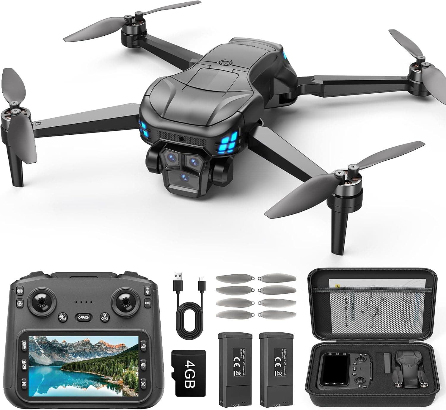 GPS Drone with 4K Camera for Adults, 4.5-inch Screen on Controller, 2 Batteries for 60-Min Flight Time, FPV RC Drone with Brushless Motor, GPS Auto Return, Foldable Quadcopter for Beginners
