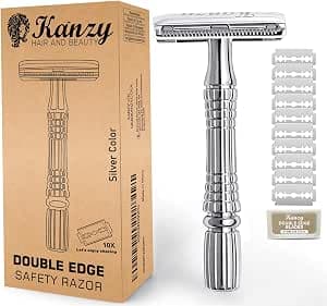 Kanzy Safety Razor for Men & Women Non-Slip Double Edge Razor Chrome Plated 3.5" Long Handle Stainless Steel Reusable Single Blade Razor