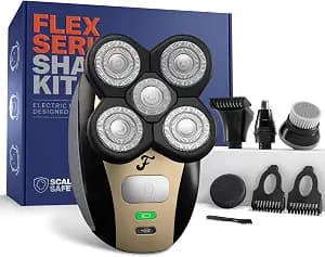 Freebird FlexSeries Electric Head & Body Hair Shaver - Mens Cordless Rechargeable Wet/Dry Skull Bald Head Back & Groin Waterproof Razor with Rotary Blades, Clippers, Nose Trimmer, Brush, Massager