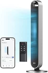 DREO Tower Fan for Bedroom, 42 Inch 120° Oscillating Fan, 20dB Quiet DC Motor, 28ft/s Velocity Bladeless Standing Fan with 12 Speeds, 4 Modes, 12H Timer Cooling Fans for Home, Living Room