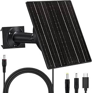 10W Solar Panel with 10400mAh Battery for Security & Trail Cameras, 5V/12V Adjustable Output, USB-C & DC Plugs, IP66 Waterproof, 360° Mount, 9.8ft Cable