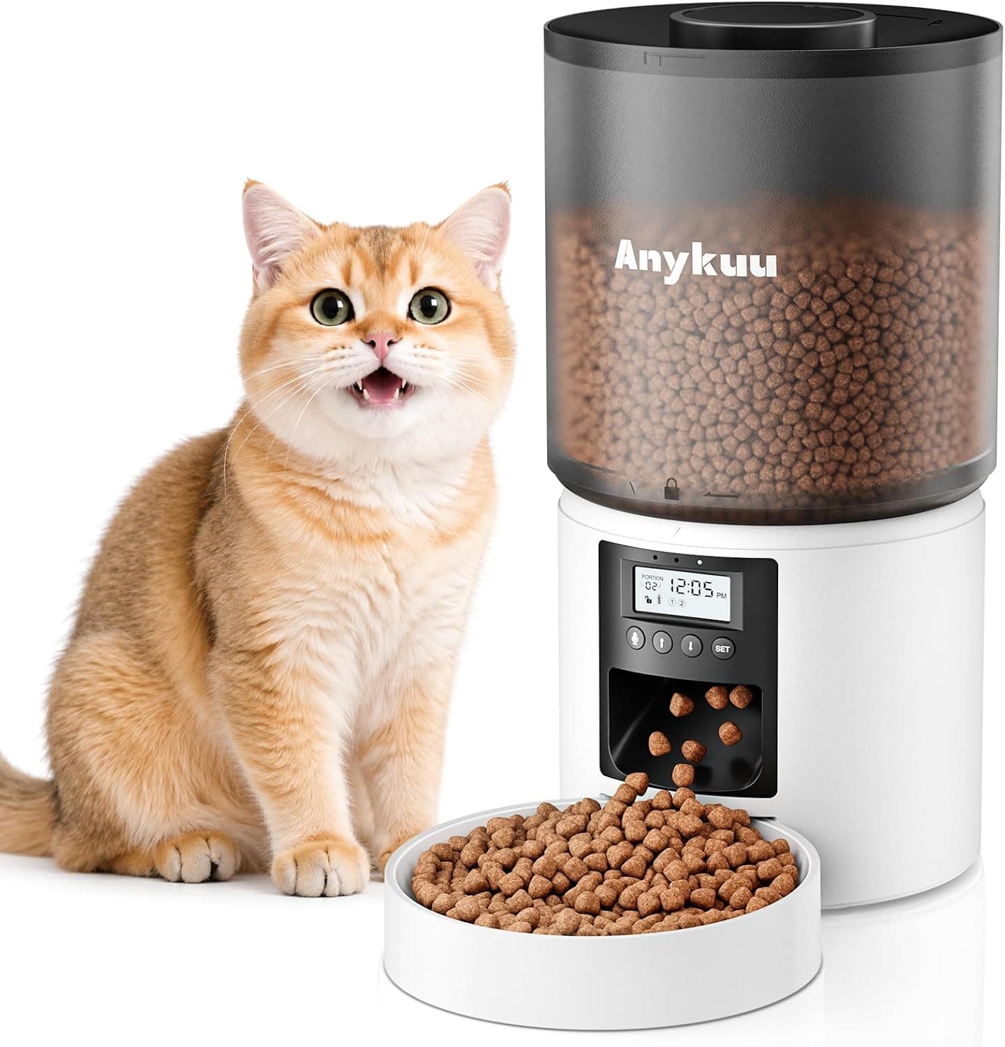 Anykuu Automatic Cat & Dog 4L Pet Feeder Cat with Timer & Portion Control 1-6 Meals a Day Dry Food Dispenser Dogs with 10s Recording Function for Small/Medium Pets