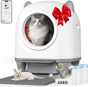 Self-Cleaning Cat Litter, Automatic Litter Tray, Leak-Proof, 6 Sensors Anti-Jamming/Triple Deodorisation, App Control, Capacity 90 L, Suitable for Families with Multi-Cats