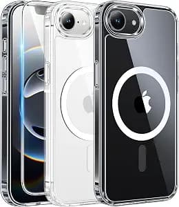 FNTCASE for iPhone 16e Case Clear: Magnetic Phone Cases with Screen Protector Compatible with Magsafe Slim Anti Yellowing Rugged Shockproof Protective Transparent Cell Phone Cover (A-Clear)