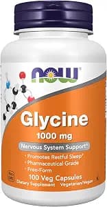 NOW Foods Supplements, Glycine 1,000 mg Free-Form, Neurotransmitter Support*, 100 Veg Capsules