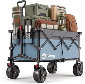 Sekey XXL Plus 4011 Handcart Foldable 200 L 200 kg All-Terrain Tyres | Faltbollerwagen Extra Breite Räder mit Bremse Handwagen, Patentiert 4-Wege-Sofortaufbau Transportwagen,Blau&Grau