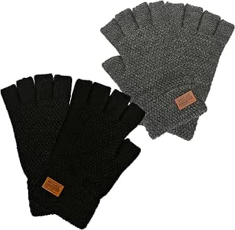 2 Pack Winter Thermal Knitted Gloves for Men Driving Typing Work Warm Soft Lining Stretch Fit