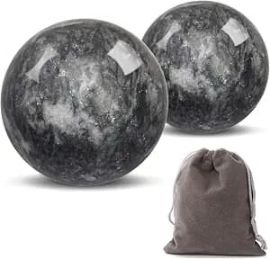 Traditional Chinese Baoding Balls, Marble Health Exercise Stress Relief Balls, Dark Grey, 2-Piece Set (Dark Grey, Medium-1.57")