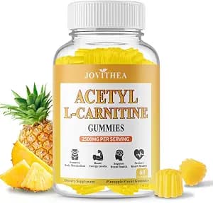Acetyl L-Carnitine Gummies Sugar Free, Premium L-Carnitine Supplement for Women & Men, ALCAR Supplement for Energy, Muscle, Focus & Brain Support, Gluten-Free, Non-GMO, Vegan, Pineapple Flavor, 60 Ct